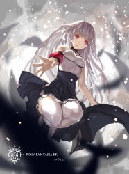 Rule 34 | 1girl, bad id, bad pixiv id, dress, highres, long hair, looking at viewer, outstretched hand, pink eyes, pixiv fantasia, pixiv fantasia fallen kings, silver hair, solo, swd3e2, thighhighs
