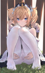 Rule 34 | 1girl, absurdres, barbara (genshin impact), bare shoulders, betabeet, blonde hair, blue eyes, blush, censored, detached sleeves, dress, drill hair, genshin impact, hair between eyes, hair ornament, highres, long hair, long sleeves, looking at viewer, mosaic censoring, no panties, no shoes, pantyhose, pussy, ringlets, sitting, solo, spread pussy, spread pussy under clothes, thighband pantyhose, twin drills, twintails, white dress, white headwear, white pantyhose