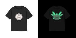 Rule 34 | black shirt, character print, commentary, creatures (company), dark, galarian corsola, galarian form, game freak, gen 8 pokemon, glowing, nintendo, no humans, pokemon, pokemon (creature), shirt, short sleeves, ssalbulre, t-shirt, two-tone background