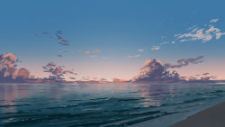 Rule 34 | beach, cloud, commentary request, highres, landscape, nature, no humans, ocean, original, reflection, reflective water, sand, scenery, shuu illust, sky, water, waves