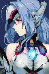 Rule 34 | 1girl, android, bare shoulders, blue hair, breasts, elbow gloves, expressionless, forehead protector, gloves, hungry clicker, kos-mos, kos-mos re:, leotard, long hair, nintendo, red eyes, solo, very long hair, white leotard, xenoblade chronicles (series), xenoblade chronicles 2, xenoblade chronicles (series), xenoblade chronicles 2, xenosaga