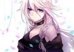 Rule 34 | 1girl, bare shoulders, black choker, black tank top, blue eyes, breasts, cevio, choker, cleavage, closed mouth, collarbone, confetti, expressionless, eyelashes, facing viewer, floating hair, hair between eyes, half-closed eyes, ia (vocaloid), long eyelashes, long hair, looking afar, off shoulder, platinum blonde hair, shade, simple background, small breasts, solo, spaghetti strap, spiked hair, tank top, thick eyelashes, upper body, very long hair, vocaloid, white background, x (46832155)