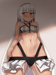 Rule 34 | 10s, 1girl, altera (fate), bare shoulders, blunt bangs, blush, breasts, cowfee, dark-skinned female, dark skin, fate/extella, fate/extra, fate (series), gluteal fold, groin, highres, looking away, navel, red eyes, small breasts, solo, stomach, white hair
