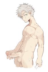 Rule 34 | 1boy, aper sexy, erection, male focus, nude, original, penis, pointy ears, silver hair, solo, wet