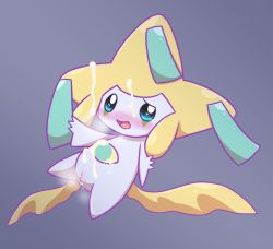 Rule 34 | 1girl, arms up, blue background, blue eyes, blush, creatures (company), cum, cum on body, drooling, facial, female focus, floating, full body, game freak, gen 3 pokemon, heart, highres, jirachi, legendary pokemon, legs apart, looking up, mythical pokemon, negoya, nintendo, no humans, open mouth, outstretched arms, pokemon, pokemon (creature), pokemon rse, pussy, pussy juice, saliva, simple background, smile, solo, steam, tears, third eye, uncensored