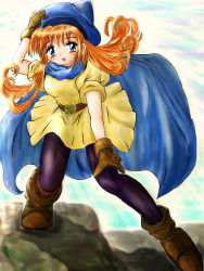 Rule 34 | 1girl, alena (dq4), blue eyes, boots, cape, chunsoft, dragon quest, dragon quest iv, enix, gloves, hat, pantyhose, red hair, skirt, solo, yellow skirt