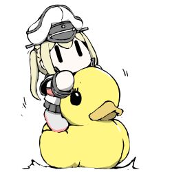 Rule 34 | 1girl, blonde hair, chibi, graf zeppelin (kancolle), hat, kantai collection, no mouth, peaked cap, rubber duck, solid eyes, task (s task80), twintails, uniform, white background, | |