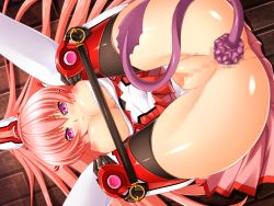 Rule 34 | 1girl, anal, anal tail, ass, bdsm, black gloves, bondage, bound, breasts, butt plug, censored, closed mouth, demon tail, ekusutia chevalier, fake tail, female focus, frown, game cg, gloves, kouyoku senki exs-tia, kouyoku senki exs-tia 2, long hair, looking at viewer, lusterise, magical girl, nipples, panties, pink eyes, pink hair, ponytail, pussy, sex toy, skirt, solo, spread legs, spreader bar, tail, tentacles, thighhighs, top-down bottom-up, torn clothes, torn panties, underwear, upside-down