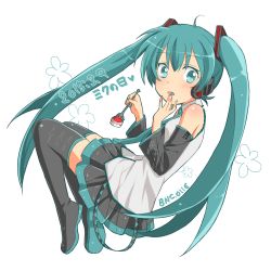 Rule 34 | 10s, 1girl, 39, 2015, absurdres, ahoge, aqua eyes, aqua hair, bad id, bad pixiv id, banchii, blush, boots, character name, dated, detached sleeves, fork, hatsune miku, headphones, highres, long hair, nail polish, necktie, open mouth, simple background, skirt, solo, thigh boots, thighhighs, twintails, very long hair, vocaloid, white background, zettai ryouiki