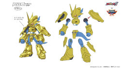 armor character_name character_sheet copyright_name digimon digimon_adventure_02 gold_armor highres humanoid_robot magnaknight medarot medarot_s official_art red_eyes robot simple_background tyuga white_background