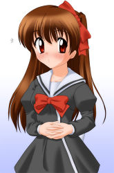 Rule 34 | brown hair, dress, kannazuki okuto, lowres, ribbon, sailor dress, school uniform