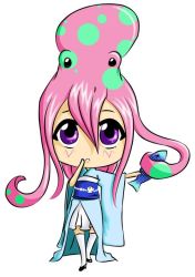 Rule 34 | 1girl, fan:dom, female focus, fish, full body, japanese clothes, kneehighs, mascot, octo-girl, octopus, purple eyes, simple background, socks, solo, spots, teles lauzon, white background
