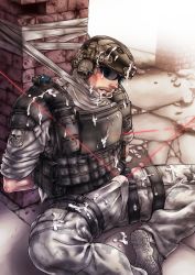 Rule 34 | 1boy, armor, bara, battlefield, battlefield (series), battlefield 4, boots, bulge, cum, cum in mouth, erection, erection under clothes, f-15jrs, facial, glasses, helmet, humiliation, male focus, muscular, outdoors, restrained, sitting, soldier, solo, solo focus, yaoi