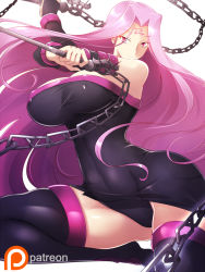 Rule 34 | 1girl, breasts, chain, dress, fate/stay night, fate (series), huge breasts, long hair, looking at viewer, medusa (fate), medusa (rider) (fate), panties, solo, tagme, thighhighs, underwear, upskirt