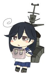 Rule 34 | 10s, ahoge, bad id, bad pixiv id, black hair, blush stickers, brown hair, campbell-san, chibi, kantai collection, long hair, personification, pleated skirt, school uniform, serafuku, simple background, skirt, solo, ushio (kancolle), white background