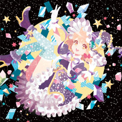 Rule 34 | 1girl, alternate color, alternate costume, blonde hair, blue thighhighs, boots, bow, braid, cancer (constellation), commentary request, constellation, diamond (gemstone), dress, frilled dress, frilled hat, frills, full moon, gem, gemini (constellation), gloves, hair bow, hat, high heel boots, high heels, kasasagi07, kirisame marisa, looking at viewer, moon, purple dress, purple footwear, ribbon, round teeth, short hair, single braid, smile, solo, space, star-shaped pupils, star (symbol), star print, symbol-shaped pupils, teeth, thighhighs, tongue, touhou, v, white gloves, witch hat, yellow eyes