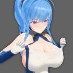 Rule 34 | 10s, 1girl, 3d, ahoge, animated, azur lane, blue gloves, blue hair, blush, bouncing, bouncing breasts, breast drop, breasts, breasts out, cleavage, clothes pull, dress, dress pull, elbow gloves, eringi (pixiv17465148), eringi 3dcg, female focus, gloves, grey background, halterneck, highres, huge breasts, long hair, looking at viewer, multicolored clothes, multicolored gloves, nipples, no bra, ponytail, pulling, purple eyes, resized, sideboob, simple background, solo, st. louis (azur lane), standing, uncensored, undressing, upper body, upscaled, video, white gloves
