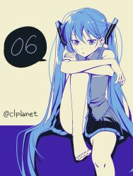 Rule 34 | 1girl, aira (exp), barefoot, blue hair, hatsune miku, highres, sitting, twintails, vocaloid