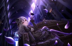 Rule 34 | 10s, 1girl, architecture, artist request, bow, bug, butterfly, candle, candlestand, church, curly hair, dress, flower, gloves, goth fashion, gothic architecture, gothic lolita, hair down, hat, idolmaster, idolmaster cinderella girls, idolmaster cinderella girls starlight stage, indoors, insect, kanzaki ranko, lolita fashion, long hair, official art, pantyhose, petals, puffy sleeves, red eyes, rose, silver hair, sitting, solo