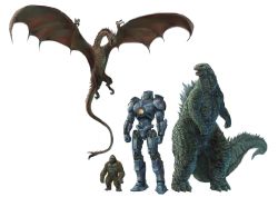 Rule 34 | absurdres, ape, company connection, crossover, dent, dinosaur, dragon, giant robot, gills, gipsy danger, godzilla, godzilla (2014), godzilla (series), gorilla, highres, jaeger (pacific rim), joints, king kong, king kong (series), kong: skull island, legendary pictures, mecha, monsterverse, multiple crossover, pacific rim, pan pacific defense corps, robot, robot joints, scratches, simple background, size difference, smaug, spikes, tail, the hobbit, the lord of the rings, toho, tolkien&#039;s legendarium, tolkien's legendarium, tolkien estate, ultra-taf, warner bros, western dragon, white background, wings