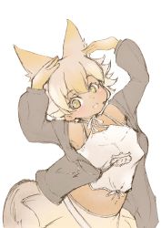 Rule 34 | 1girl, animal costume, animal ear fluff, animal ears, coyote (kemono friends), highres, kemo24v, kemono friends, kemono friends v project, looking at viewer, simple background, solo, virtual youtuber, white background