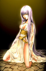 Rule 34 | athena, breasts, cleavage, dress, kido saori, long hair, purple hair, saint seiya, very long hair