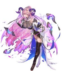Rule 34 | 1girl, asymmetrical legwear, black thighhighs, boots, breasts, curled horns, dress, female focus, fire emblem, fire emblem heroes, floating, floating object, full body, gloves, goat horns, gold trim, gradient hair, hair ornament, hairband, high heel boots, high heels, highres, holding, horns, large breasts, leaning forward, long hair, mature female, mismatched legwear, multicolored hair, nerthus (fire emblem), nintendo, non-web source, official art, open mouth, pink hair, purple eyes, purple hair, shiny clothes, short dress, sleeveless, solo, thigh boots, thighhighs, torn clothes, torn veil, transparent background, two-tone hair, veil, white gloves, white thighhighs, yoshiku (oden-usagi), zettai ryouiki