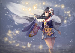 Rule 34 | 1girl, augu (523764197), bad id, bad pixiv id, black hair, blue eyes, blush, character request, copyright request, grey skirt, highres, looking away, onmyoji, skirt, smile, solo