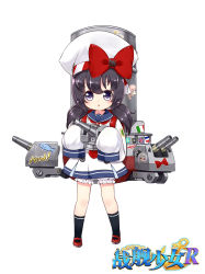 Rule 34 | 1girl, aged down, alternate costume, antonio da noli (zhan jian shao nyu), backpack, bag, black hair, black socks, bloomers, blush, bow, cannon, copyright name, dress, flag of the united states navy, french flag, full body, hat, highres, holding, holding weapon, italian flag, italy, linda b, looking at viewer, machinery, official art, open mouth, oversized clothes, purple eyes, randoseru, red bow, red footwear, ribbon, sailor collar, sailor dress, shirt, shoes, short twintails, sleeves past wrists, smokestack, socks, solo, standing, sticker, striped ribbon, swedish flag, transparent background, turret, twintails, underwear, union jack, warship girls r, weapon, white background, white hat, white shirt