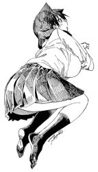 Rule 34 | 1girl, amano megumi, amano megumi wa suki darake!, breasts, feet, kneeling, large breasts, long hair, monochrome, nekoguchi, official art, sideboob, socks