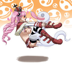 Rule 34 | 1girl, bdsm, bondage, bound, breasts, clothed sex, held up, hetero, interspecies, monster, nopeavi, one piece, perona, pink hair, pussy, sex, skirt, suspension, thighhighs, twintails, uncensored, vaginal