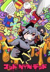 Rule 34 | 1girl, alternate costume, animal ears, blush, chainsaw, commentary request, cookie (touhou), flour, full body, gloves, gram 9, grater, grey hair, grey jumpsuit, grin, groovy, jumpsuit, looking at viewer, milk carton, mouse ears, mouse girl, mouse tail, nazrin, nyon (cookie), orange gloves, pointing, pointing up, power tool, red eyes, short hair, smile, solo, stuffed animal, stuffed rabbit, stuffed toy, tail, touhou, translation request