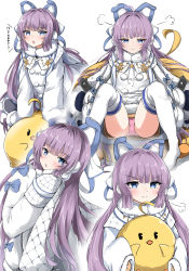 Rule 34 | &gt;:), 1girl, :t, absurdres, ahoge, animal, arm support, azur lane, bird, blue bow, blue eyes, blush, boots, bow, brown outline, brown sweater, chick, closed mouth, coat, cropped torso, fur-trimmed coat, fur-trimmed sleeves, fur collar, fur trim, hands up, highres, knees up, leaning forward, long hair, long sleeves, looking at viewer, looking to the side, manjuu (azur lane), moyoron, multiple views, outline, panties, parted lips, pigeon-toed, pink panties, pout, purple hair, russian text, shadow, simple background, sitting, sleeves past fingers, sleeves past wrists, smile, smug, spikes, spread legs, standing, sweater, tashkent (azur lane), thigh boots, thighhighs, translated, underwear, upper body, v-shaped eyebrows, very long hair, white background, white coat, white footwear, white thighhighs