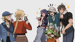 Rule 34 | 16cka, 3boys, 3girls, ;d, aether (genshin impact), arama (genshin impact), aranara (genshin impact), blonde hair, blush, braid, brother and sister, casual, cellphone, character doll, child, closed mouth, colored tips, drinking straw, drinking straw in mouth, genshin impact, green eyes, green hair, hair between eyes, highres, holding, holding phone, long hair, long sleeves, low-braided long hair, low-tied long hair, lumine (genshin impact), multicolored hair, multiple boys, multiple girls, nahida (genshin impact), one eye closed, open mouth, phone, pointy ears, purple eyes, purple hair, raiden shogun, siblings, sidelocks, smartphone, smile, sparkle, v, venti (genshin impact), yellow eyes, zhongli (genshin impact)