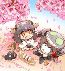 Rule 34 | + +, 10s, 2girls, :d, ^ ^, abyssal ship, bare shoulders, black hair, blush, cherry blossoms, closed eyes, cup, detached sleeves, closed eyes, flask, food, from above, green eyes, grey hair, hanami, haruna (kancolle), hat, headgear, hisahiko, i-class destroyer, kantai collection, kuchiku i-kyuu, long hair, looking up, multiple girls, nontraditional miko, hugging object, onigiri, open mouth, orange eyes, outdoors, petals, picnic, pillow, pillow hug, ribbon, sitting, smile, spring (season), star-shaped pupils, star (symbol), symbol-shaped pupils, tentacles, wide sleeves, wo-class aircraft carrier, yunomi