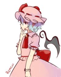 Rule 34 | character name, hat, highres, mob cap, remilia scarlet, solo, tagme, touhou, white background, yoruny