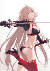 Rule 34 | 1girl, ahoge, ass, asymmetrical legwear, bikini, board game, breasts, butt crack, choker, cleavage, fate/grand order, fate (series), gloves, go (board game), high heels, highres, jacket, jeanne d&#039;arc alter (swimsuit berserker) (fate), jeanne d&#039;arc (fate), jeanne d&#039;arc alter (fate), jeanne d&#039;arc alter (swimsuit berserker) (fate), katana, large breasts, long hair, looking at viewer, navel, o-ring, o-ring bikini, pale skin, parted lips, sdd, shrug (clothing), silver hair, simple background, single thighhigh, solo, standing, standing on one leg, sword, thighhighs, uneven legwear, weapon, white background, yellow eyes, zaregoto tsukai no deshi