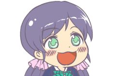 Rule 34 | 10s, 1girl, blush, dot nose, green eyes, gyate gyate, ikiyouz, love live!, love live! school idol project, lowres, open mouth, portrait, purple hair, solo, tojo nozomi, transparent background, twintails