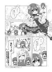 Rule 34 | &gt; &lt;, 6+girls, braid, chibi, comic, crying, dress, closed eyes, feathers, flower knight girl, greyscale, highres, kadose ara, katabami (flower knight girl), monochrome, multiple girls, multiple persona, sailor collar, smile, smug, standing on person, tears, twin braids, viola (flower knight girl), wrapped up