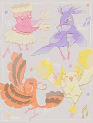 Rule 34 | 10s, alternate form, animal focus, aonik, artist name, bird, closed eyes, creatures (company), dancing, feathers, game freak, gen 7 pokemon, grey background, highres, multiple persona, musical note, nintendo, no humans, open mouth, oricorio, oricorio (baile), oricorio (pa&#039;u), oricorio (pom-pom), oricorio (sensu), pokemon, pokemon (creature), pokemon sm, simple background, wings