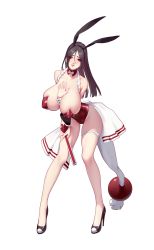 Rule 34 | 1girl, absurdres, animal ears, breasts, cleavage, fake animal ears, fatal fury, gigantic breasts, hand fan, highres, leotard, pelvic curtain, playboy bunny, ponytail, rabbit ears, rekaerb maerd, revealing clothes, shiranui mai, skindentation, solo, transparent background