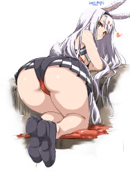 Rule 34 | 1girl, absurdres, animal ears, ass, azur lane, black footwear, black skirt, breasts, brown eyes, from behind, hairband, highres, kneeling, kneepits, leaning forward, long hair, looking at viewer, looking back, miniskirt, pleated skirt, rabbit ears, rabbit girl, rabbit tail, shimakaze (azur lane), shoes, skirt, small breasts, smile, solo, swimsuit, swimsuit over clothes, tail, thighs, umyonge (lkakeu), very long hair, white hair