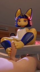 Rule 34 | 1boy, 1girl, 3d, animal crossing, animal ears, animal hands, animated, ankha (animal crossing), arm support, bare arms, bare shoulders, barefoot, blue collar, blue eyes, blue hair, cat ears, cat girl, closed mouth, collar, colored skin, dress, erection, eyebrows, eyelashes, footjob, from below, full body, furry, furry female, furry with non-furry, grin, hetero, interspecies, large penis, leaning back, loli vr, looking at penis, looking at viewer, looking down, medium hair, naughty face, nintendo, no panties, on table, parted lips, penis, petite, short hair, sitting, size difference, sleeveless, sleeveless dress, smile, solo focus, sound, table, teeth, thenaysayer34, thick eyebrows, toes, two-footed footjob, uncensored, video, white dress, yellow skin