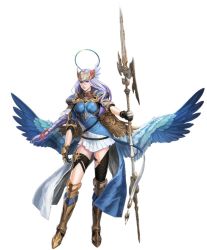 Rule 34 | armor, armored boots, blue eyes, boots, full body, helmet, holding, holding weapon, lenneth valkyrie, low-braided long hair, low-tied long hair, official art, shoulder armor, silver hair, third-party source, valkyrie, valkyrie profile (series), weapon, winged helmet, wings