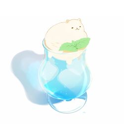 Rule 34 | animal focus, artist name, cat, chai (drawingchisanne), food focus, glass, ice, ice cube, no humans, original, shadow, white background
