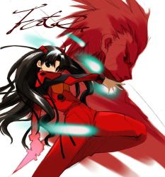 Rule 34 | 1boy, 1girl, archer (fate), cosplay, crossover, fate/stay night, fate (series), nagare hyougo, neon genesis evangelion, plugsuit, souryuu asuka langley, souryuu asuka langley (cosplay), tohsaka rin, trait connection, twintails