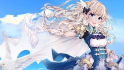 Rule 34 | 1girl, 8ka, blonde hair, blue eyes, blush, breasts, elf, large breasts, long hair, looking at viewer, open mouth, pointy ears, princess connect!, saren (princess connect!), skirt