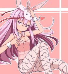 1girl a-ktoo animal_ears bow bowtie rabbit_ears playboy_bunny detached_collar fishnet_pantyhose fishnets hata_no_kokoro long_hair mask pantyhose pink_eyes pink_hair touhou wrist_cuffs