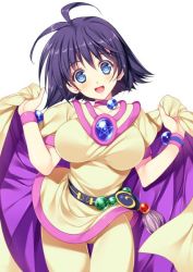 Rule 34 | 1girl, amelia wil tesla seyruun, blue eyes, breasts, cape, impossible clothes, large breasts, purple hair, short hair, slayers, smile, solo, tamiya akito