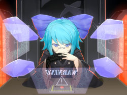 Rule 34 | 1girl, absurdres, alternate costume, bad id, bad pixiv id, blue eyes, blue hair, bow, cirno, cyborg, gendou pose, glasses, hair bow, hands clasped, highres, holographic monitor, ice, ice wings, long sleeves, looking at viewer, matching hair/eyes, mechanical arms, ootsuki momiji, own hands clasped, own hands together, pince-nez, prosthesis, science fiction, single mechanical arm, solo, touhou, touhou ayaria epic, wide sleeves, wings